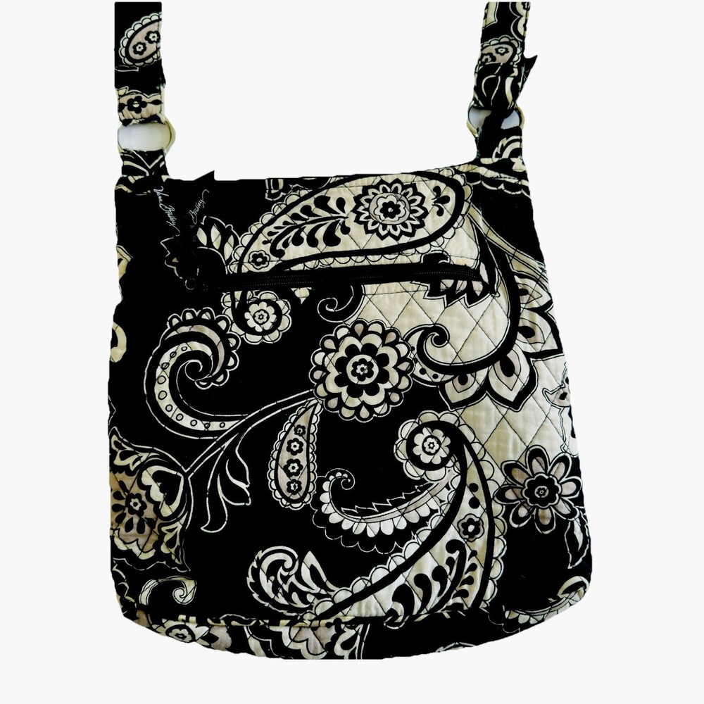 Vera Bradley Hipster Crossbody Bag Medium Black White Night and Day Paisley
